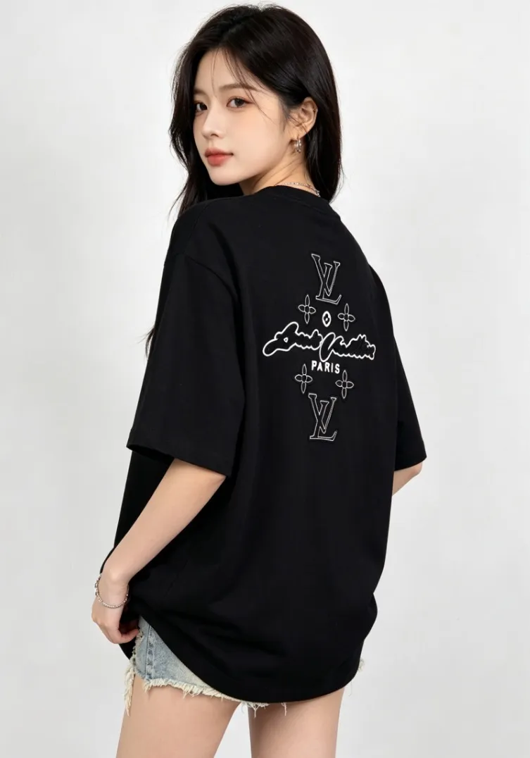 Louis Vuitton/Louis Vuitton heavy duty frayed embroidered patch embroidered short sleeves